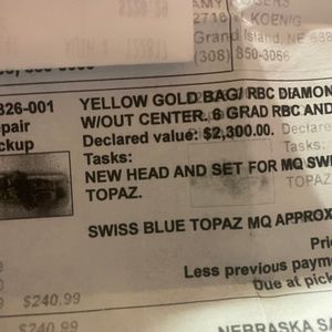 Pure diamond baguettes with blue topaz center.